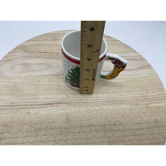 Christmas Tree Ceramic Mug Holiday Coffee Cup Red Rim Stocking Handle Polka Dot - Picture 6 of 6